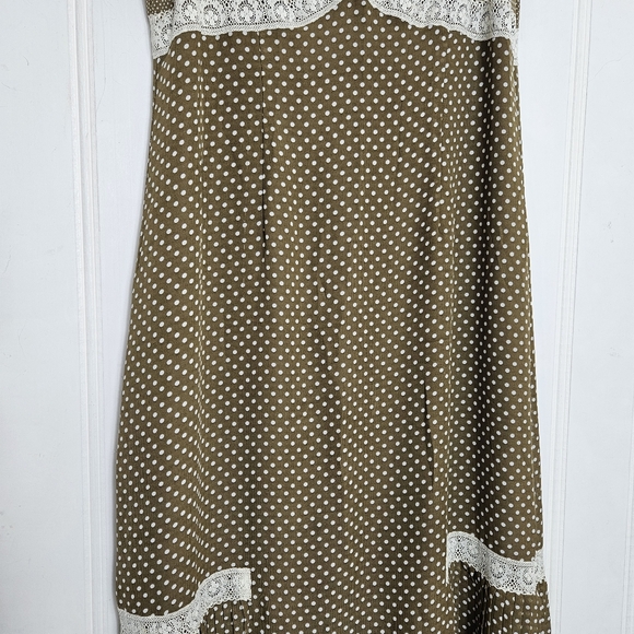Signature by Robbie Bee Midi Dress Womens Sz 10 Brown Polka Dot Lace Trim - Picture 4 of 15